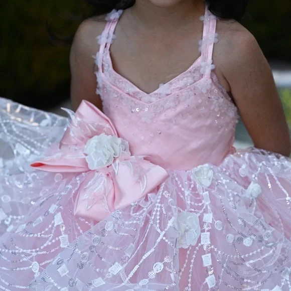 Girls puffy pink tutu, handmade and hand beaded, a perfect birthday dress